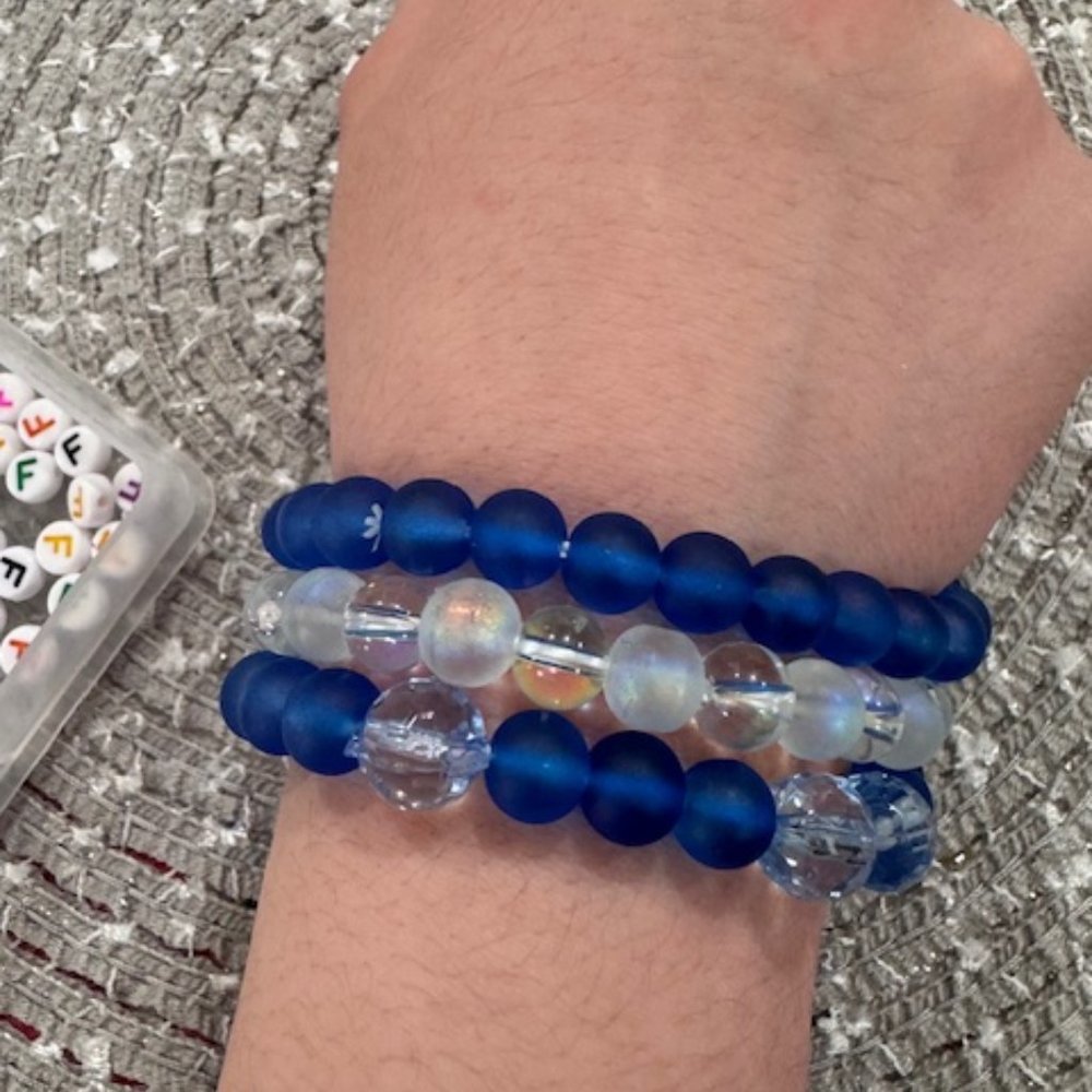 Set of 3 Blue Glass Beaded Bracelets
